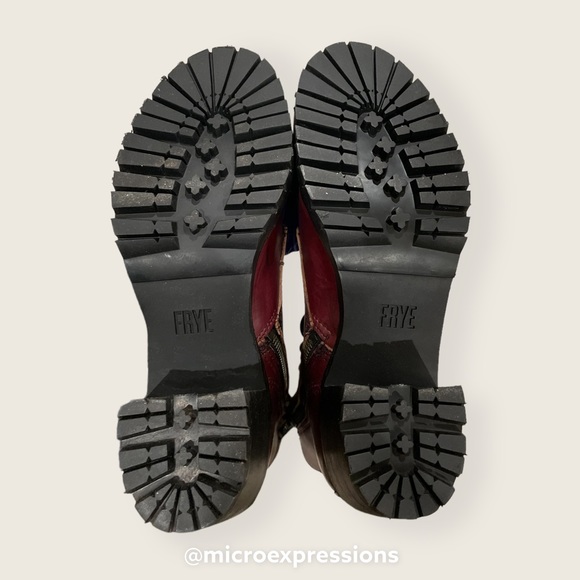 $528 Frye Sabrina Moto Oxblood Burgundy Red Lace Up Leather Combat Ankle Boot - Picture 15 of 16